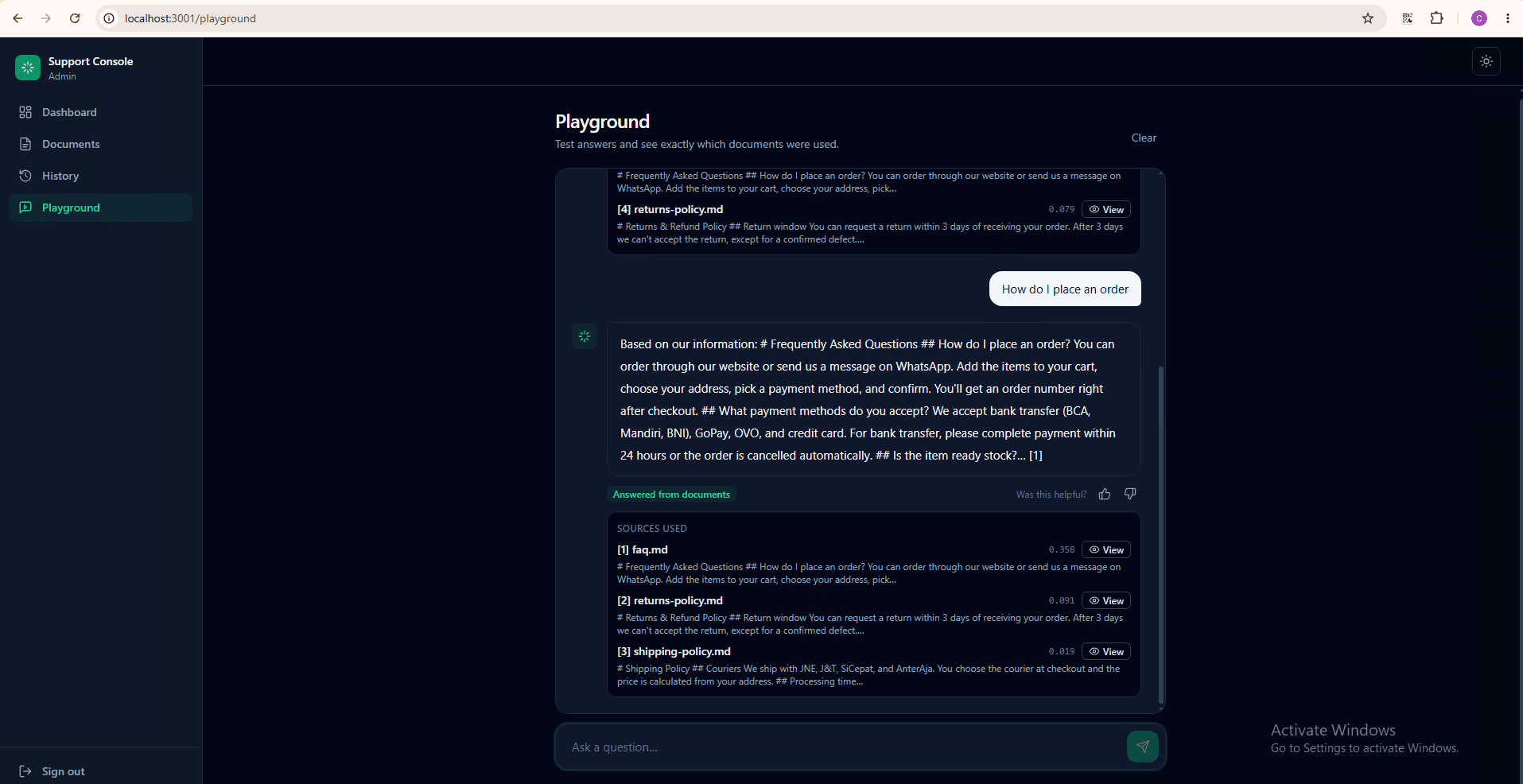 AI Support Assistant (RAG)